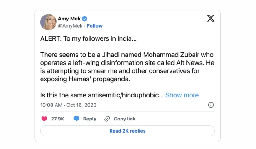 Who is Amy Mek? USA Journalist Slams Mohammed Zubair Alt News's Founder